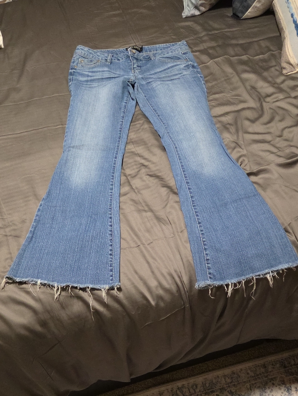 Blue Spice Light Blue Flared Jeans with Raw Hem
